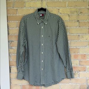 Tommy Hilfiger Men's Green and White Checkered Shirt